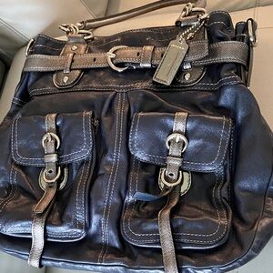 Coach Metallic-Trim navy bag with silver hardware